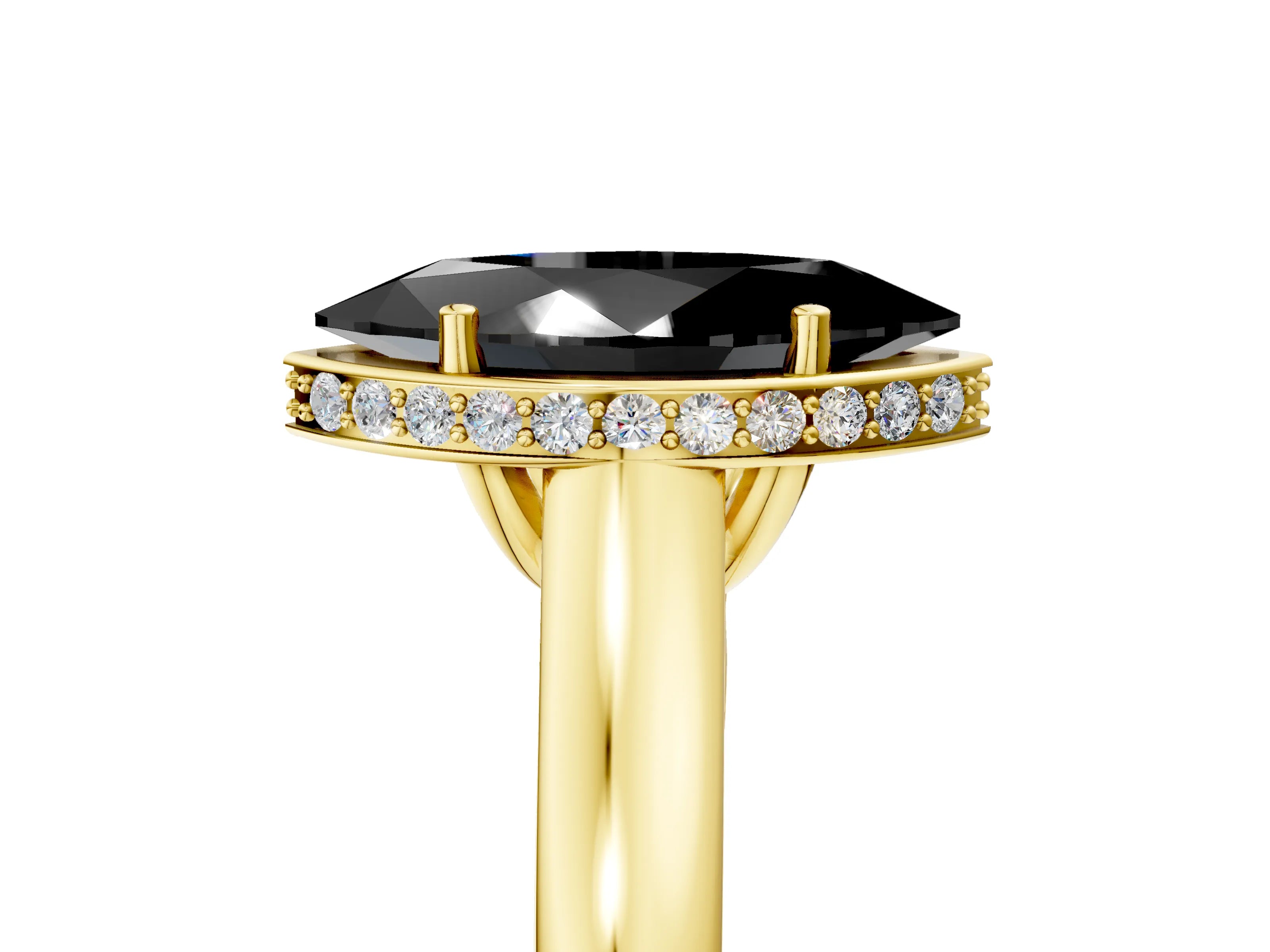 Yellow gold Fancy Black Marquise Cut Solitaire Diamond Engagement Ring with Four-Prong Setting and Tapered Band_5