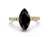 Yellow gold Fancy Black Marquise Cut Solitaire Diamond Engagement Ring with Pavé Band and Six-Prong Setting_12
