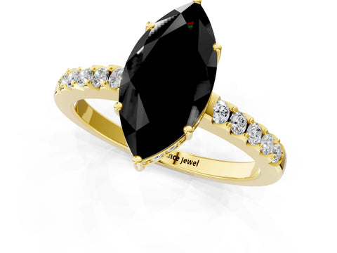 Yellow gold Fancy Black Marquise Cut Solitaire Diamond Engagement Ring with Pavé Band and Six-Prong Setting_13