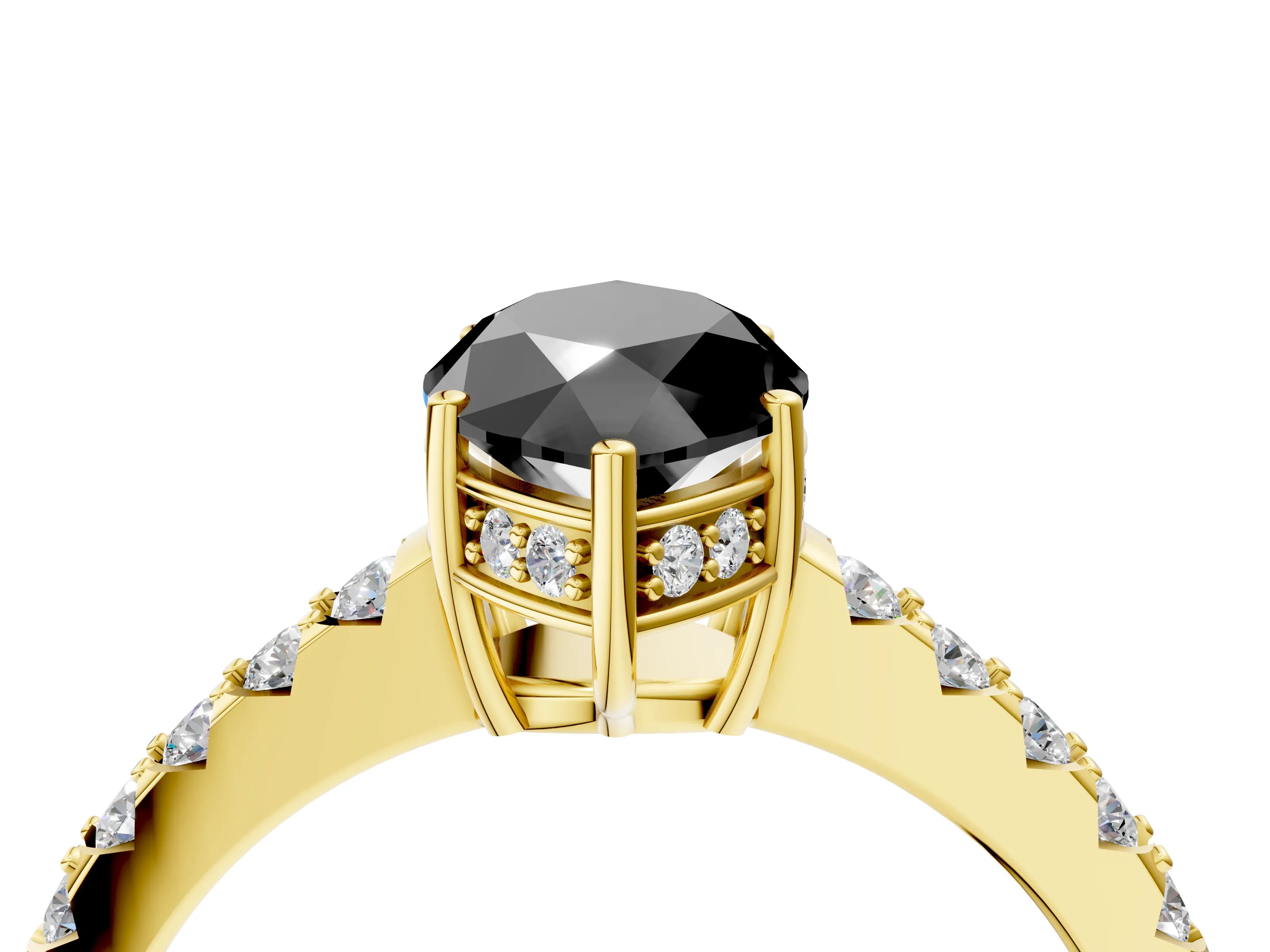 Yellow gold Fancy Black Marquise Cut Solitaire Diamond Engagement Ring with Pavé Band and Six-Prong Setting_16