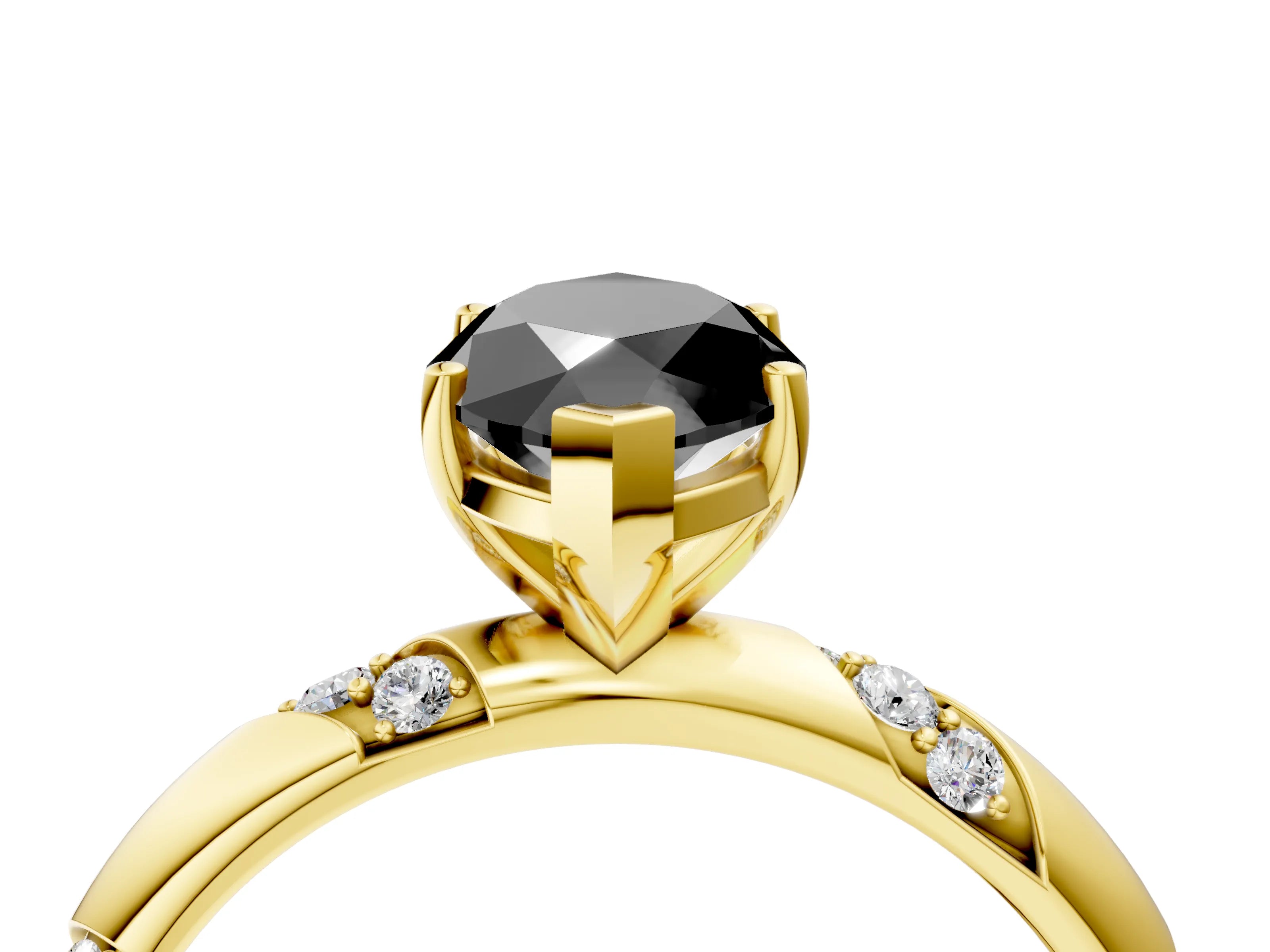 Yellow gold Fancy Black Marquise Cut Solitaire Diamond Engagement Ring with Twisted Pave Band and Four-Prong Setting_7