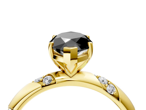 Yellow gold Fancy Black Marquise Cut Solitaire Diamond Engagement Ring with Twisted Pave Band and Four-Prong Setting_7