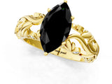 Yellow gold Fancy Black Marquise Cut Solitaire Diamond Leaf-Inspired Vine Band Ring with Prong Setting_1