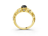 Yellow gold Fancy Black Marquise Cut Solitaire Diamond Leaf-Inspired Vine Band Ring with Prong Setting_3