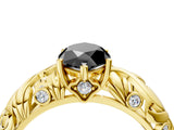 Yellow gold Fancy Black Marquise Cut Solitaire Diamond Leaf-Inspired Vine Band Ring with Prong Setting_4