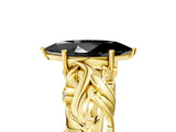 Yellow gold Fancy Black Marquise Cut Solitaire Diamond Leaf-Inspired Vine Band Ring with Prong Setting_5