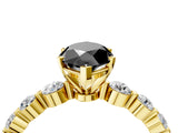 Yellow gold Fancy Black Marquise Cut Solitaire Diamond Ring with Pave Band and Four-Prong Setting_4
