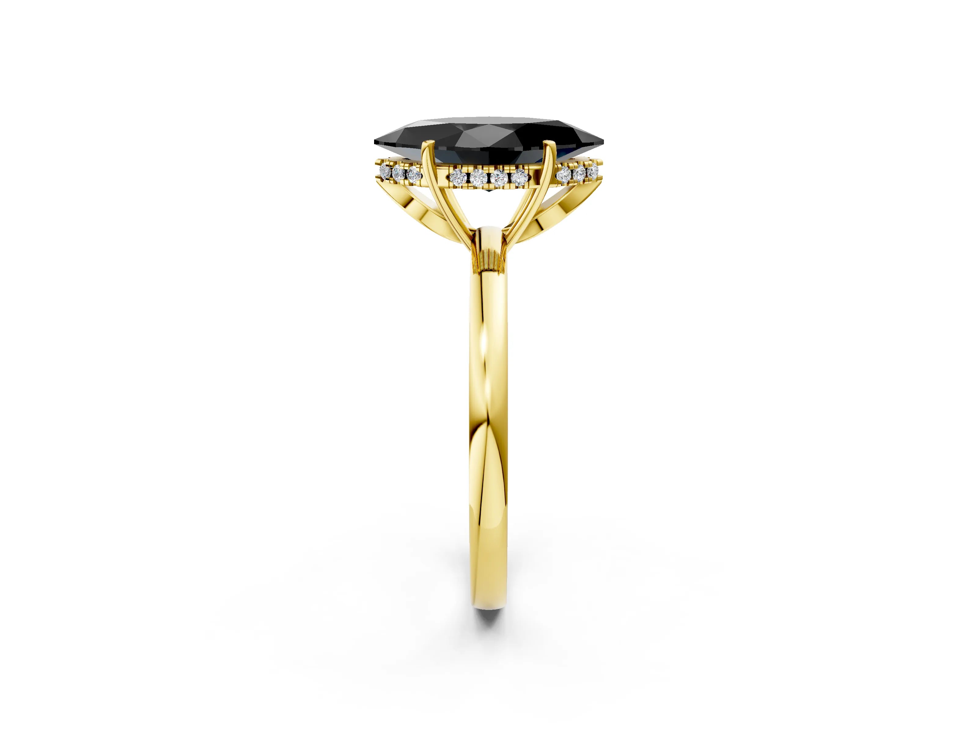 Yellow gold Fancy Black Marquise Cut Solitaire Diamond Ring with Prong Setting and Plain Band_2