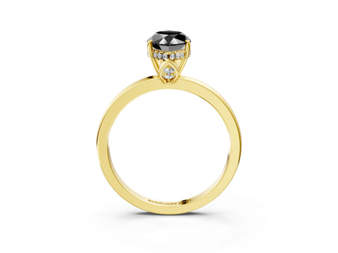 Yellow gold Fancy Black Marquise Cut Solitaire Diamond Ring with Prong Setting and Plain Band_3