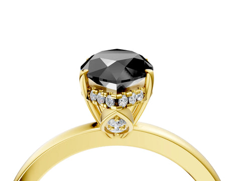Yellow gold Fancy Black Marquise Cut Solitaire Diamond Ring with Prong Setting and Plain Band_4