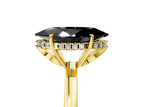 Yellow gold Fancy Black Marquise Cut Solitaire Diamond Ring with Prong Setting and Plain Band_5