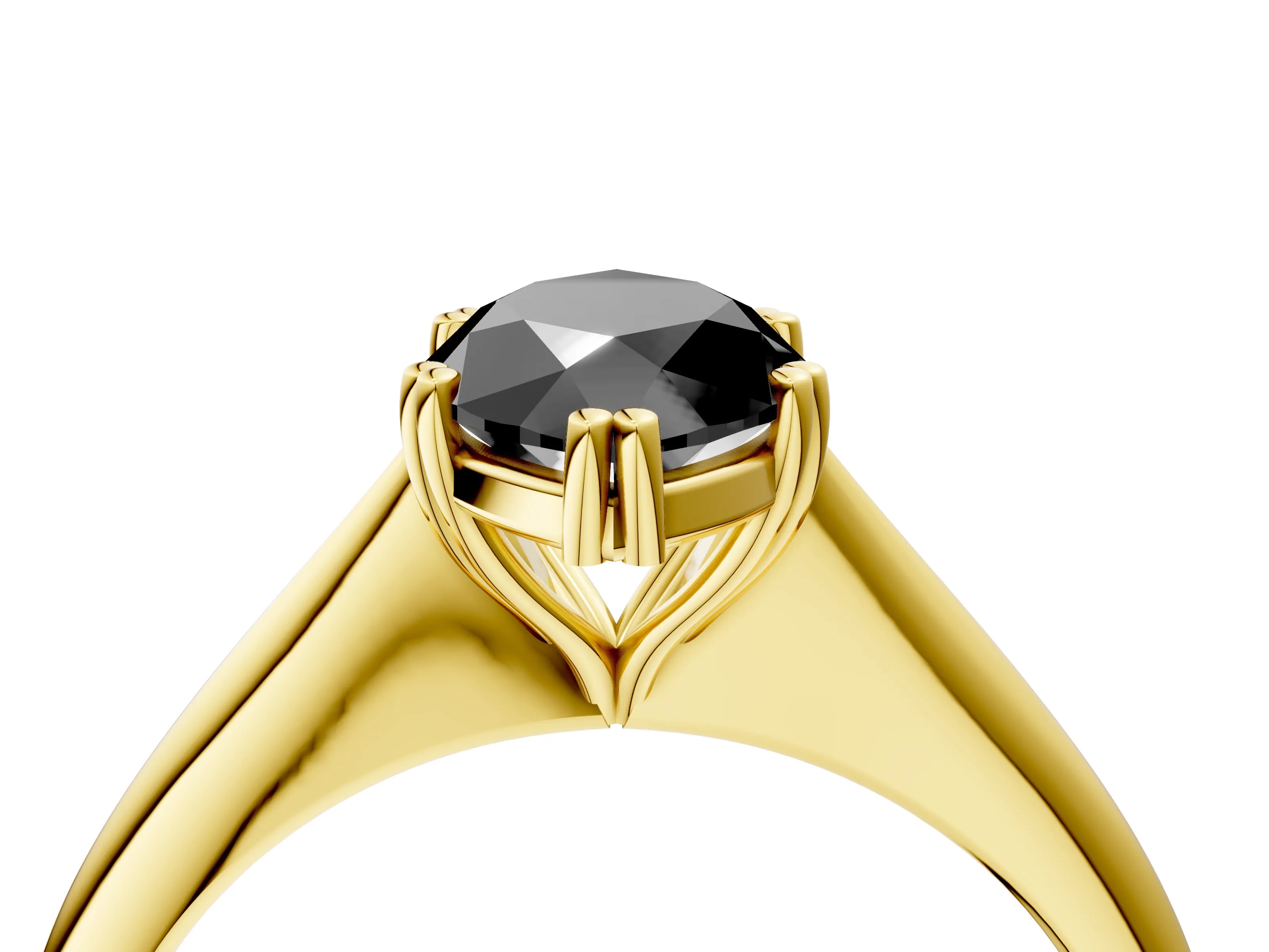 Yellow gold Fancy Black Marquise Cut Solitaire Diamond Ring with Six-Prong Setting and Classic Band_4