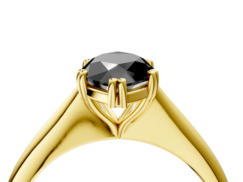 Yellow gold Fancy Black Marquise Cut Solitaire Diamond Ring with Six-Prong Setting and Classic Band_4