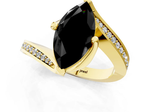 Yellow gold Fancy Black Marquise Cut Solitaire Diamond Twist Band with Pavé Setting and Four-Prong Setting_1