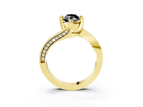 Yellow gold Fancy Black Marquise Cut Solitaire Diamond Twist Band with Pavé Setting and Four-Prong Setting_3