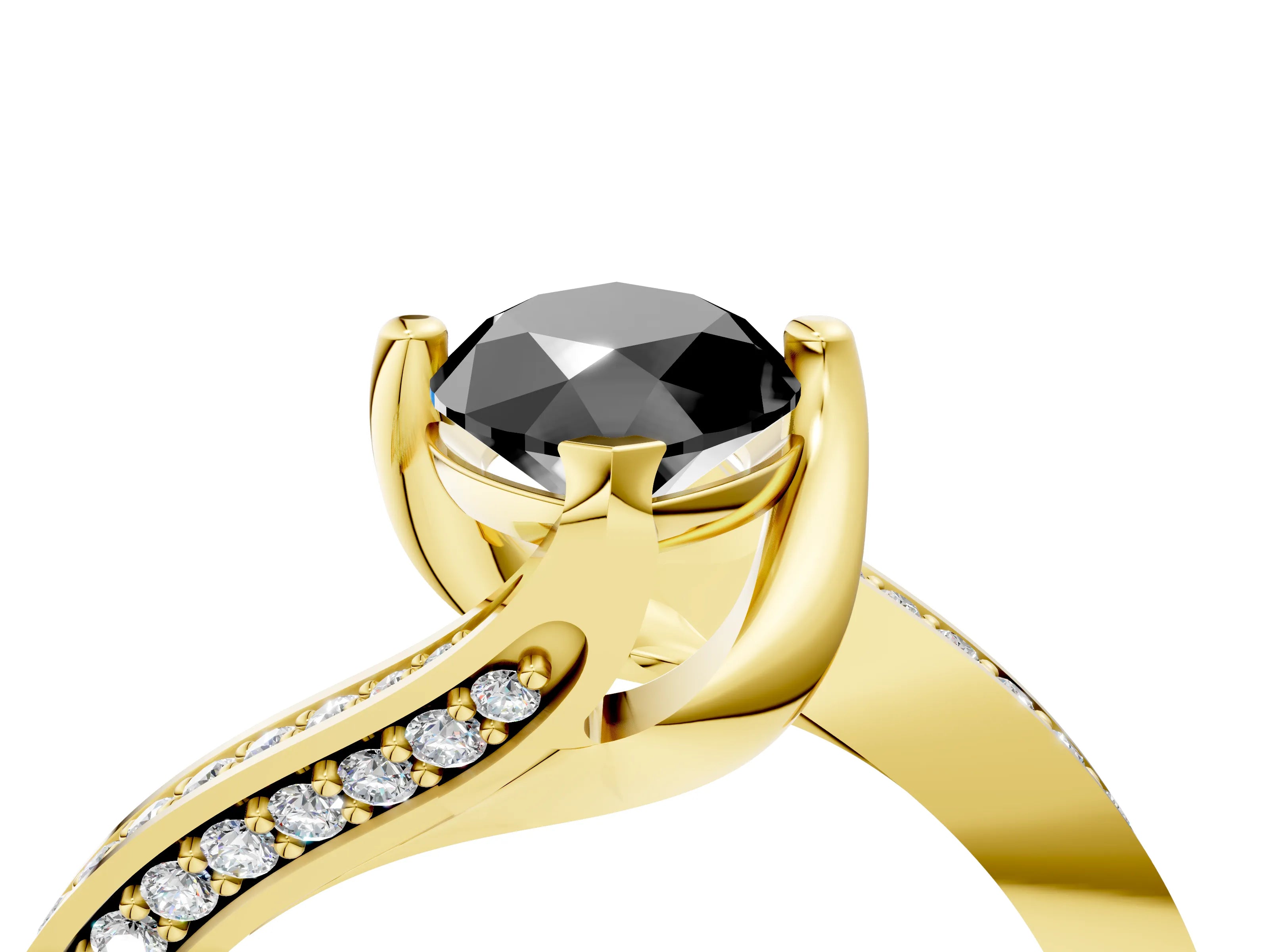 Yellow gold Fancy Black Marquise Cut Solitaire Diamond Twist Band with Pavé Setting and Four-Prong Setting_4