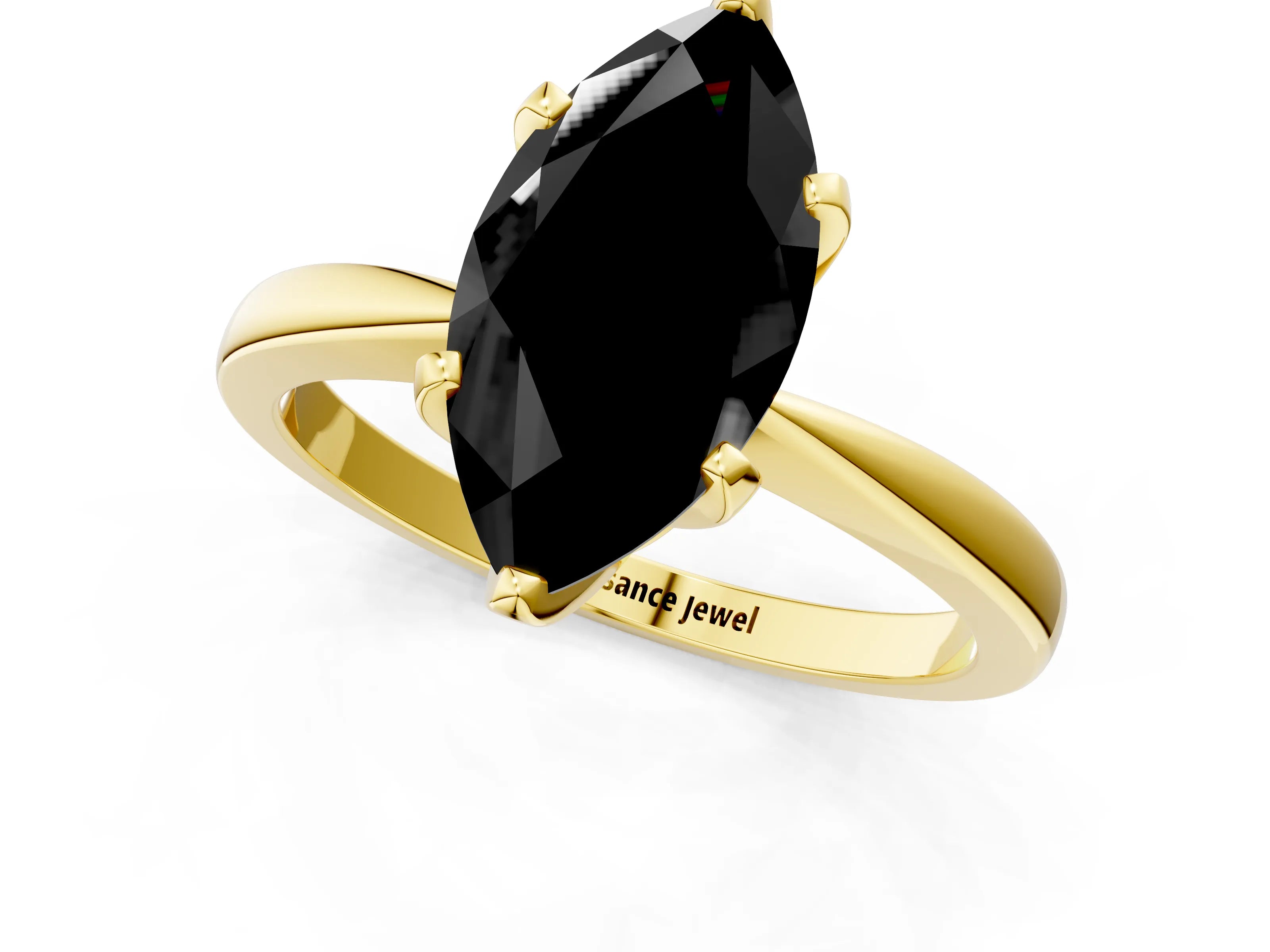 Yellow gold Fancy Black Marquise Cut Solitaire Engagement Ring with Six-Prong Setting and Tapered Band_1