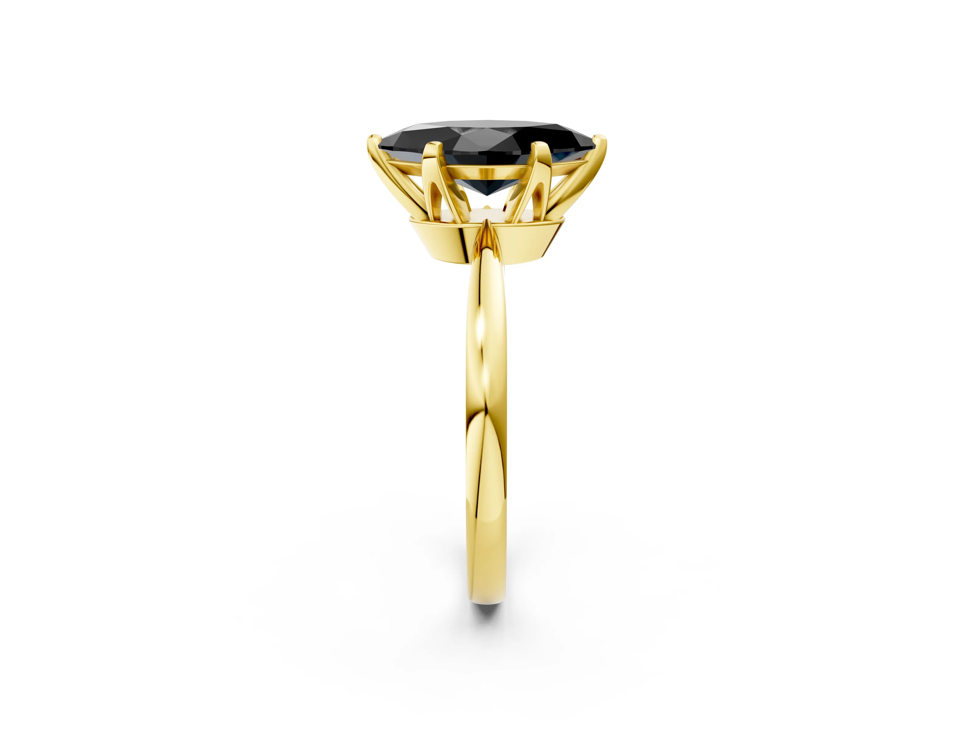 Yellow gold Fancy Black Marquise Cut Solitaire Engagement Ring with Six-Prong Setting and Tapered Band_2