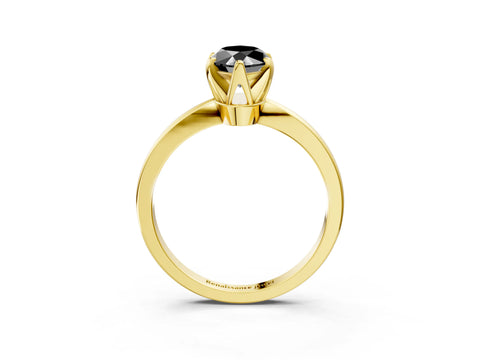 Yellow gold Fancy Black Marquise Cut Solitaire Engagement Ring with Six-Prong Setting and Tapered Band_3