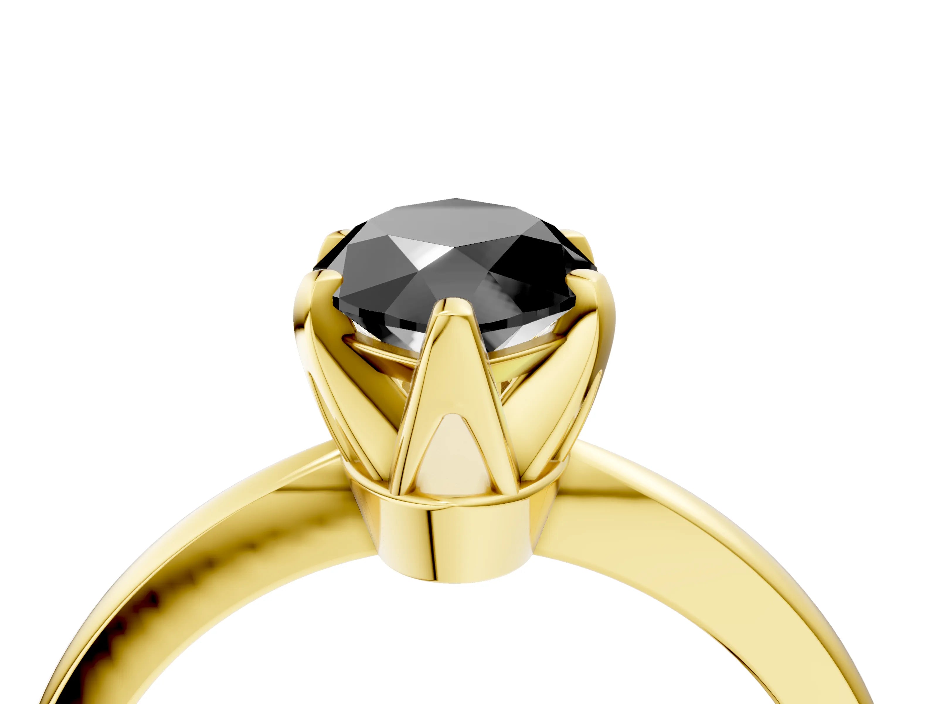 Yellow gold Fancy Black Marquise Cut Solitaire Engagement Ring with Six-Prong Setting and Tapered Band_4