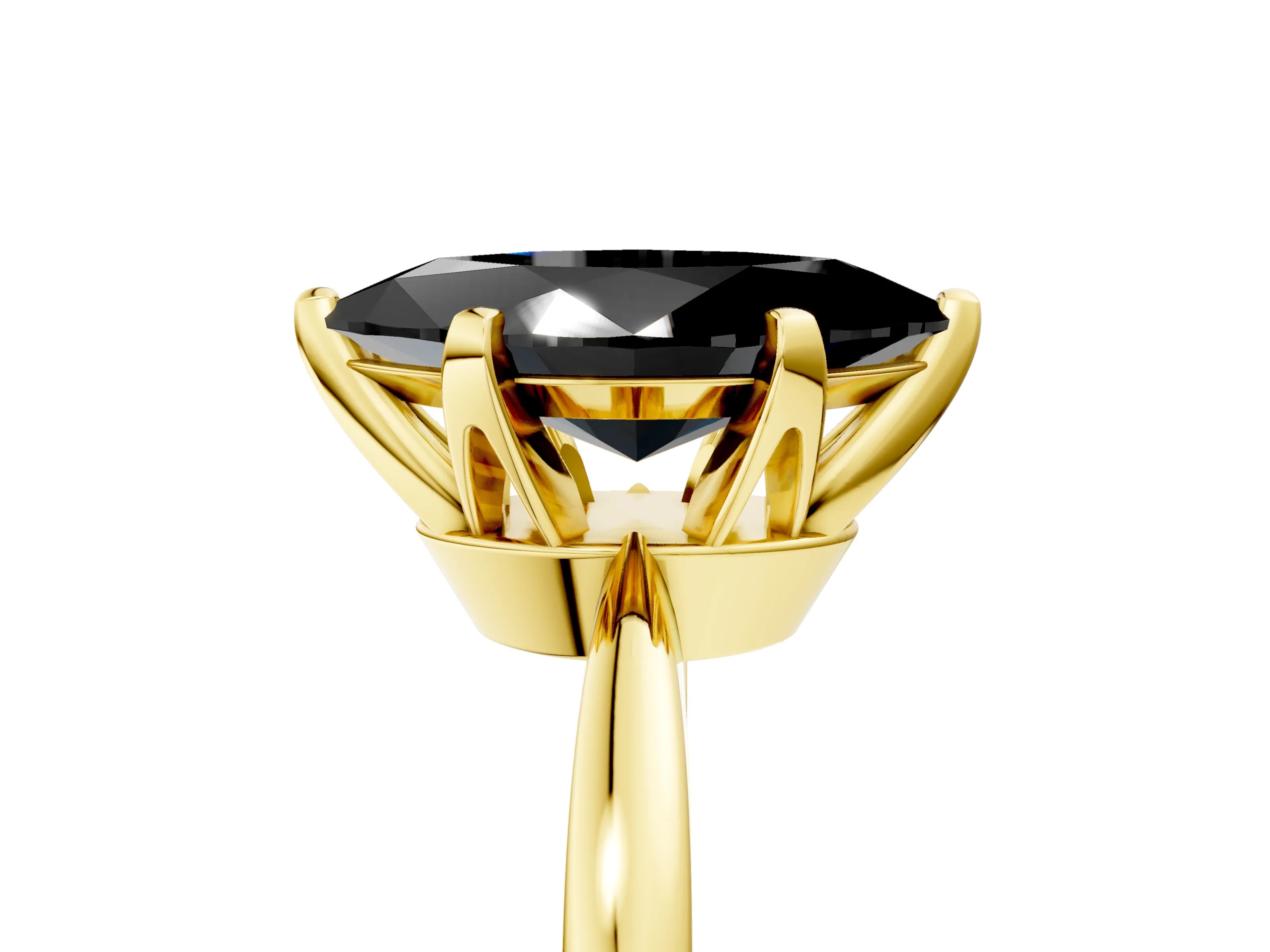 Yellow gold Fancy Black Marquise Cut Solitaire Engagement Ring with Six-Prong Setting and Tapered Band_5