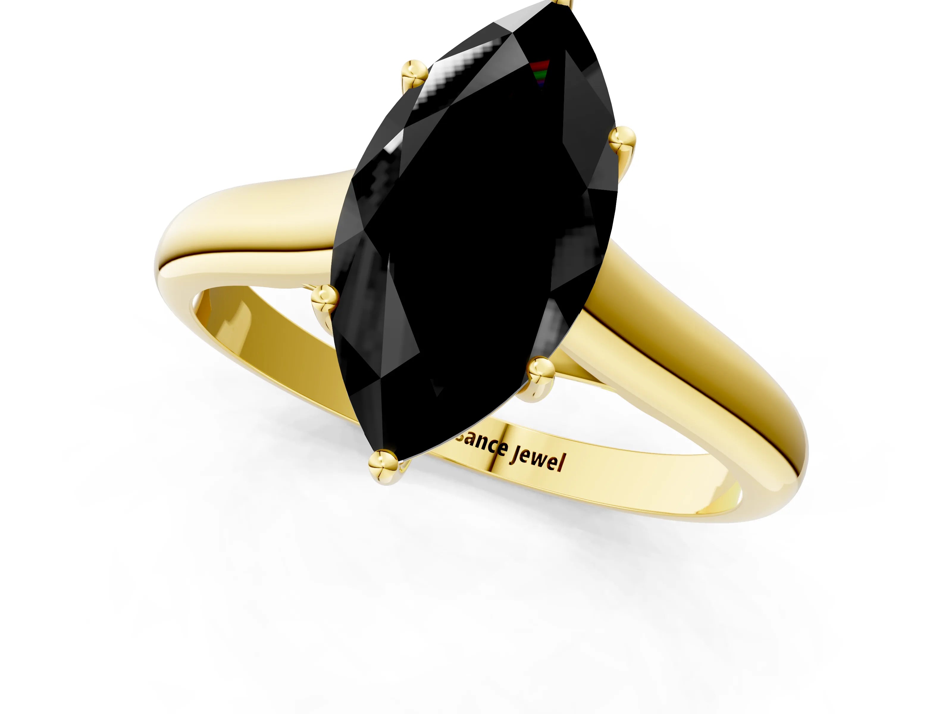 Yellow gold Fancy Black Marquise Cut Solitaire Engagement Ring with Tapered Band and Four-Prong Setting_4