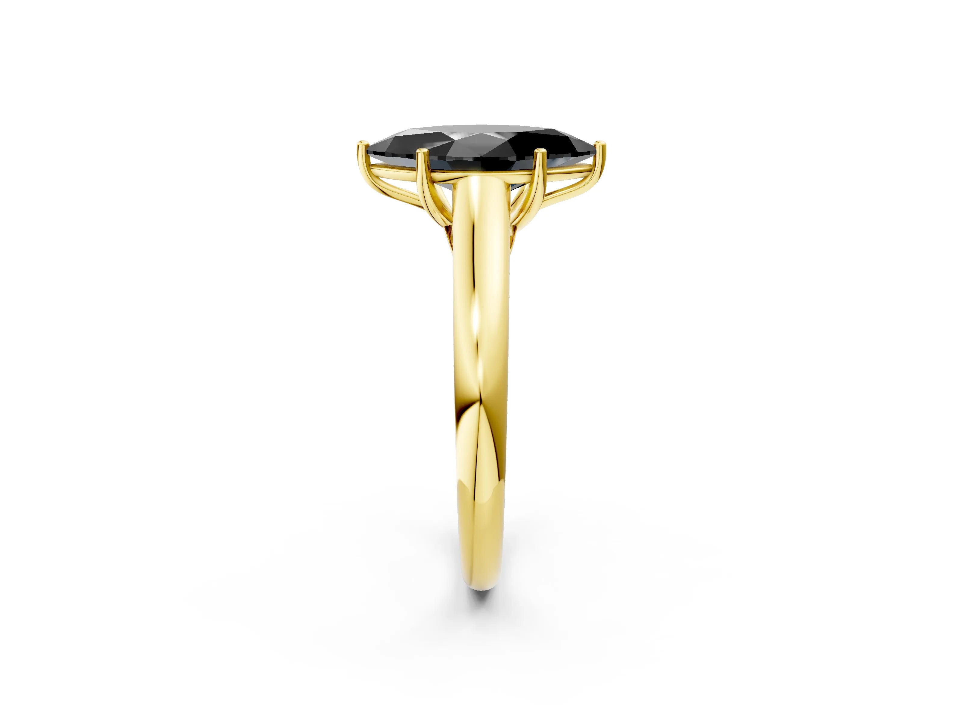 Yellow gold Fancy Black Marquise Cut Solitaire Engagement Ring with Tapered Band and Four-Prong Setting_5