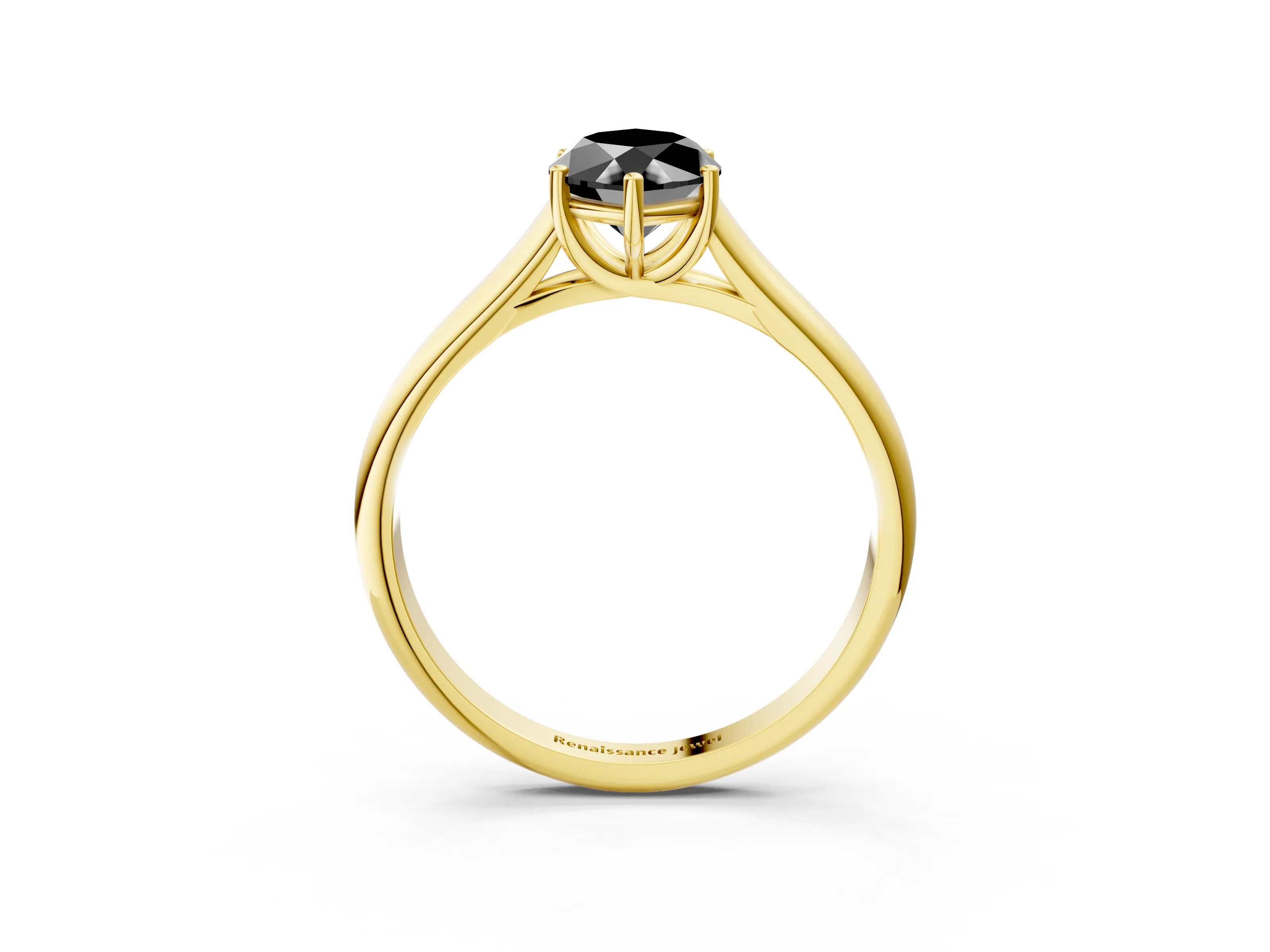 Yellow gold Fancy Black Marquise Cut Solitaire Engagement Ring with Tapered Band and Four-Prong Setting_6
