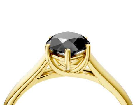 Yellow gold Fancy Black Marquise Cut Solitaire Engagement Ring with Tapered Band and Four-Prong Setting_7