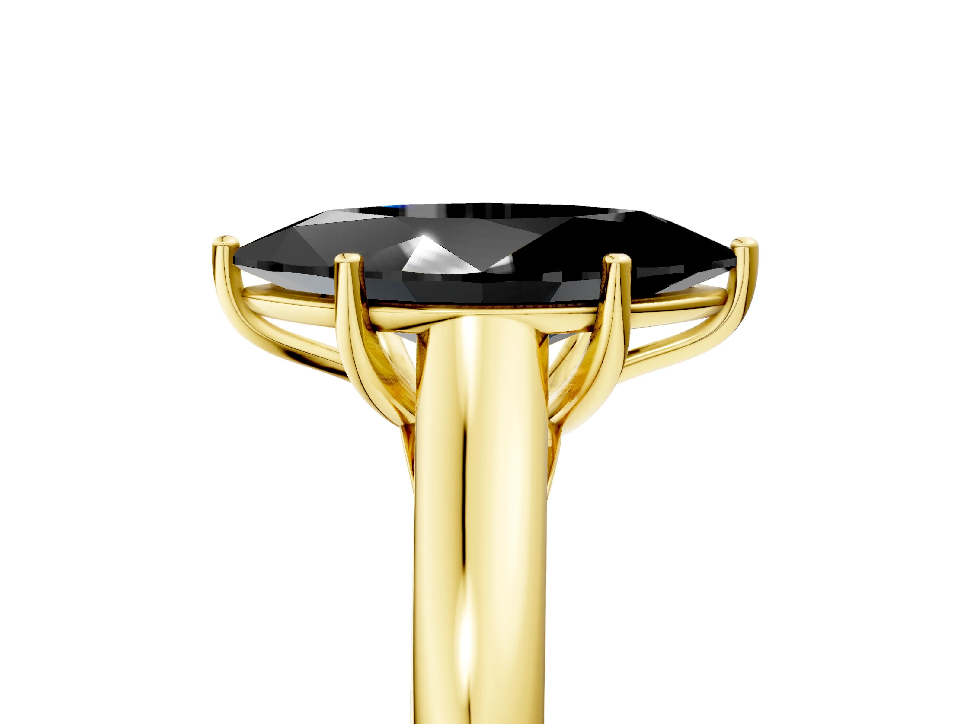 Yellow gold Fancy Black Marquise Cut Solitaire Engagement Ring with Tapered Band and Four-Prong Setting_8