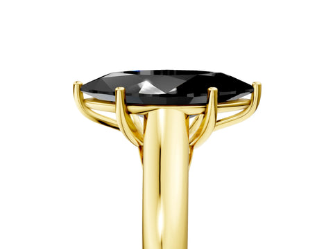 Yellow gold Fancy Black Marquise Cut Solitaire Engagement Ring with Tapered Band and Four-Prong Setting_8