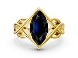 Yellow gold Fancy Black Marquise Cut Solitaire Intertwined Band Prong Setting Ring