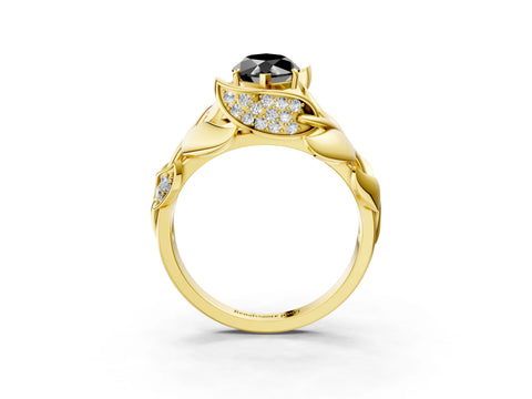 Yellow gold Fancy Black Marquise Cut Solitaire Leaf-Inspired Engagement Ring with Prong Setting_3