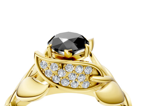 Yellow gold Fancy Black Marquise Cut Solitaire Leaf-Inspired Engagement Ring with Prong Setting_4