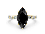 Yellow gold Fancy Black Marquise Cut Solitaire Marquise Side Stone Prong Setting Ring