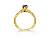 Yellow gold Fancy Black Marquise Cut Solitaire Milgrain Engraved Band with Four-Prong Setting_3