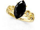 Yellow gold Fancy Black Marquise Cut Solitaire Milgrain Leaf Band with Prong Setting_1
