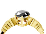 Yellow gold Fancy Black Marquise Cut Solitaire Milgrain Leaf Band with Prong Setting_4