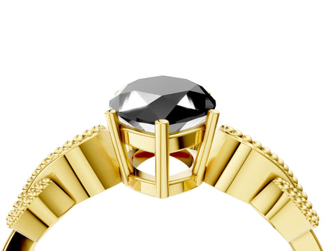 Yellow gold Fancy Black Marquise Cut Solitaire Milgrain Leaf Band with Prong Setting_4