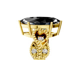 Yellow gold Fancy Black Marquise Cut Solitaire Milgrain Leaf Band with Prong Setting_5