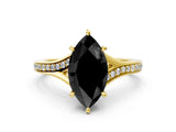Yellow gold Fancy Black Marquise Cut Solitaire Pavé Band with Four-Prong Setting