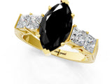 Yellow gold Fancy Black Marquise Cut Solitaire Princess Side Stone Engraved Band Prong Setting Ring_1