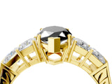 Yellow gold Fancy Black Marquise Cut Solitaire Princess Side Stone Engraved Band Prong Setting Ring_4