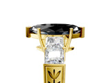 Yellow gold Fancy Black Marquise Cut Solitaire Princess Side Stone Engraved Band Prong Setting Ring_5