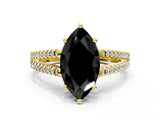 Yellow gold Fancy Black Marquise Cut Solitaire Split Shank Pavé Diamond Engagement Ring