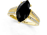 Yellow gold Fancy Black Marquise Cut Solitaire Split Shank Pavé Diamond Engagement Ring_1