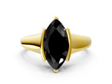 Yellow gold Fancy Black Marquise Cut Solitaire Tension Set Diamond Ring with Split Shank Band