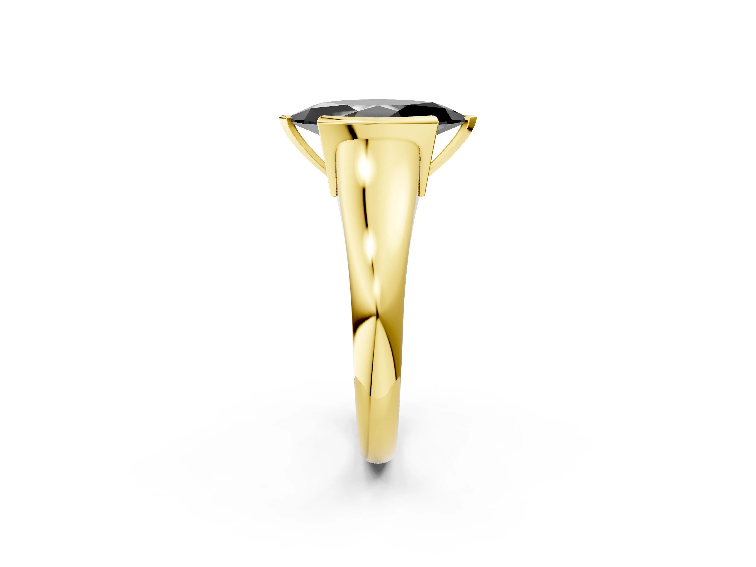Yellow gold Fancy Black Marquise Cut Solitaire Tension Set Diamond Ring with Split Shank Band_2