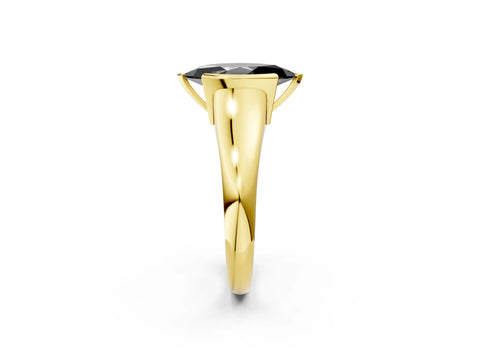 Yellow gold Fancy Black Marquise Cut Solitaire Tension Set Diamond Ring with Split Shank Band_2
