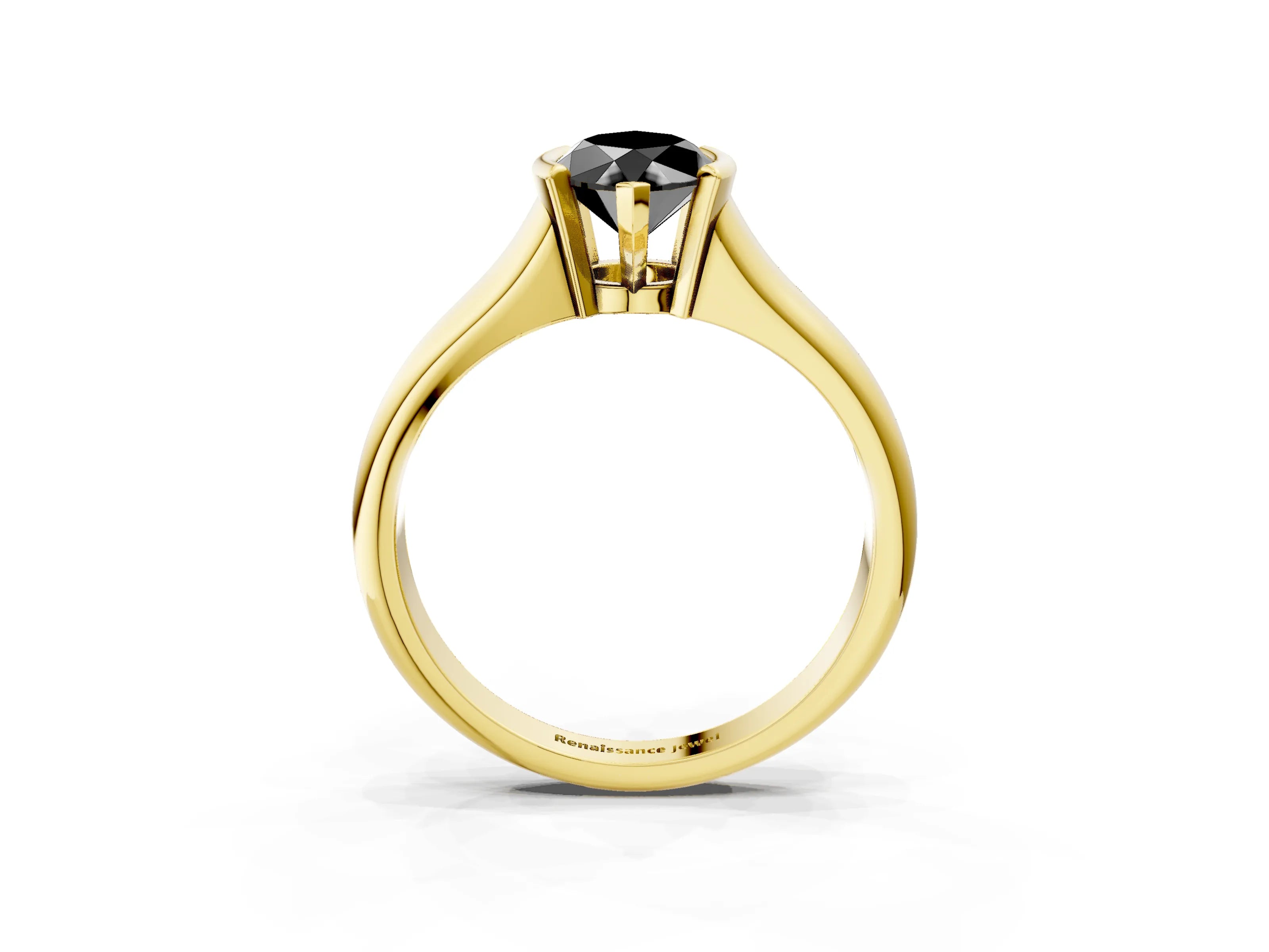 Yellow gold Fancy Black Marquise Cut Solitaire Tension Set Diamond Ring with Split Shank Band_3